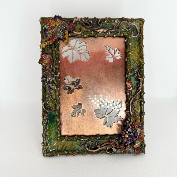 Jay Strongwater 4 x 6 Enamel & Swarovski Crystal Leaf Motif Frame - Picture 1 of 7